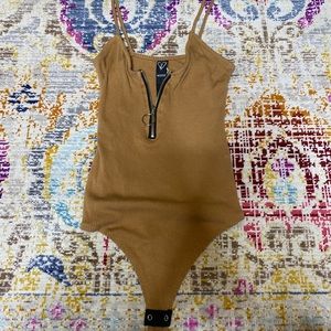 Light Brown Zipper Body Suit
